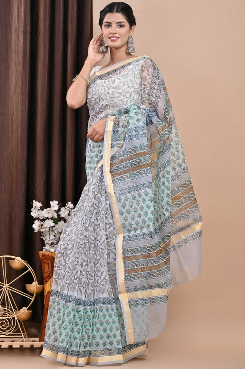 Designer Hand Block Print Kota Doria Saree (KDS30)